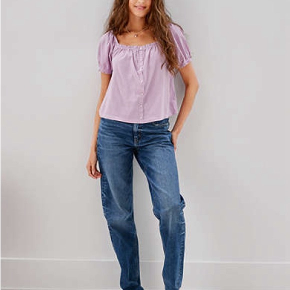 American Eagle Outfitters Tops - WHITE - AE Puff sleeve top with buttons